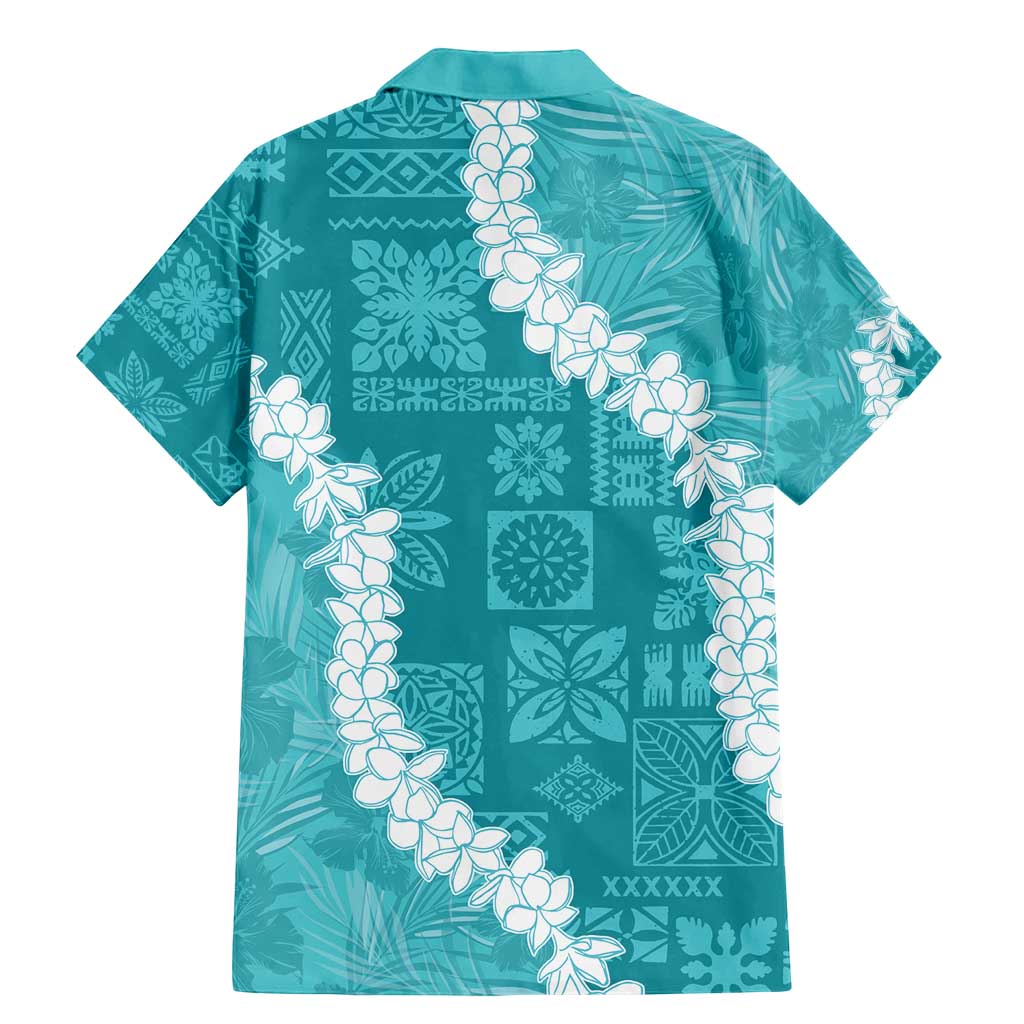 Hawaii Aloha Family Matching Mermaid Dress and Hawaiian Shirt Teal Quilt Patch Work Mix Plumeria Lei LT7 - Polynesian Pride