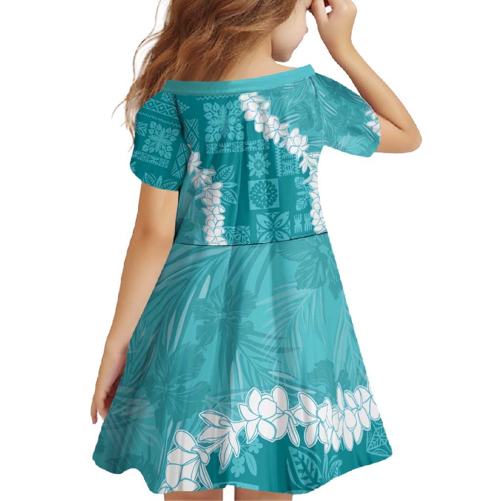 Hawaii Aloha Family Matching Short Sleeve Bodycon Dress and Hawaiian Shirt Teal Quilt Patch Work Mix Plumeria Lei LT7 - Polynesian Pride