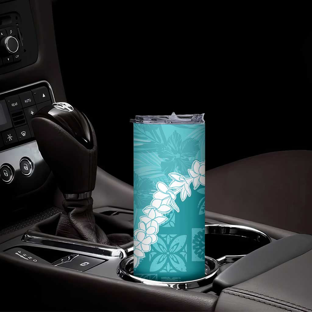 Hawaii Aloha Skinny Tumbler Teal Quilt Patch Work Mix Plumeria Lei
