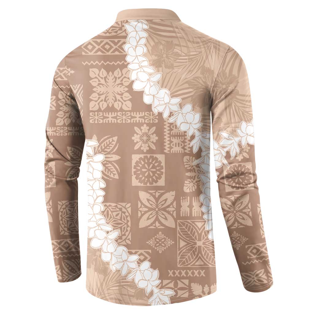 Hawaii Aloha Button Sweatshirt Beige Quilt Patch Work Mix Plumeria Lei