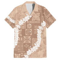 Hawaii Aloha Family Matching Long Sleeve Bodycon Dress and Hawaiian Shirt Beige Quilt Patch Work Mix Plumeria Lei LT7 Dad's Shirt - Short Sleeve Beige - Polynesian Pride