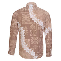 Hawaii Aloha Family Matching Long Sleeve Bodycon Dress and Hawaiian Shirt Beige Quilt Patch Work Mix Plumeria Lei LT7 - Polynesian Pride