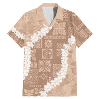 Hawaii Aloha Family Matching Mermaid Dress and Hawaiian Shirt Beige Quilt Patch Work Mix Plumeria Lei LT7 Dad's Shirt - Short Sleeve Beige - Polynesian Pride