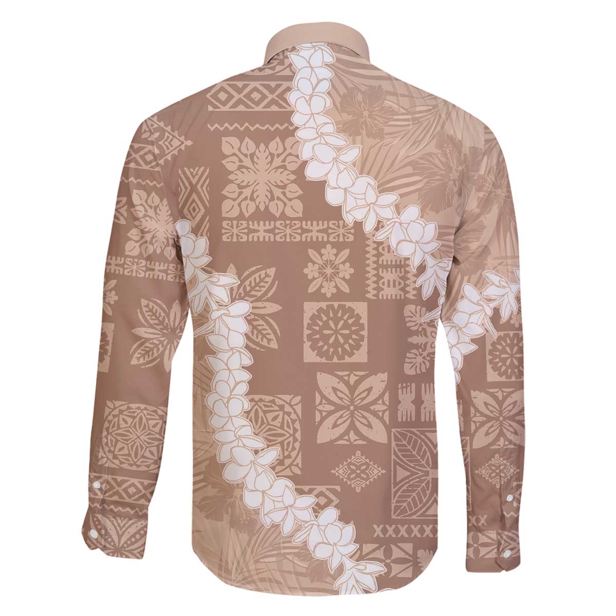 Hawaii Aloha Family Matching Off Shoulder Short Dress and Hawaiian Shirt Beige Quilt Patch Work Mix Plumeria Lei LT7 - Polynesian Pride