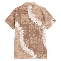 Hawaii Aloha Family Matching Short Sleeve Bodycon Dress and Hawaiian Shirt Beige Quilt Patch Work Mix Plumeria Lei LT7 - Polynesian Pride