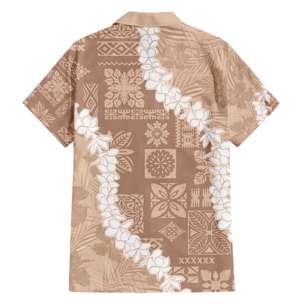 Hawaii Aloha Family Matching Summer Maxi Dress and Hawaiian Shirt Beige Quilt Patch Work Mix Plumeria Lei LT7 - Polynesian Pride