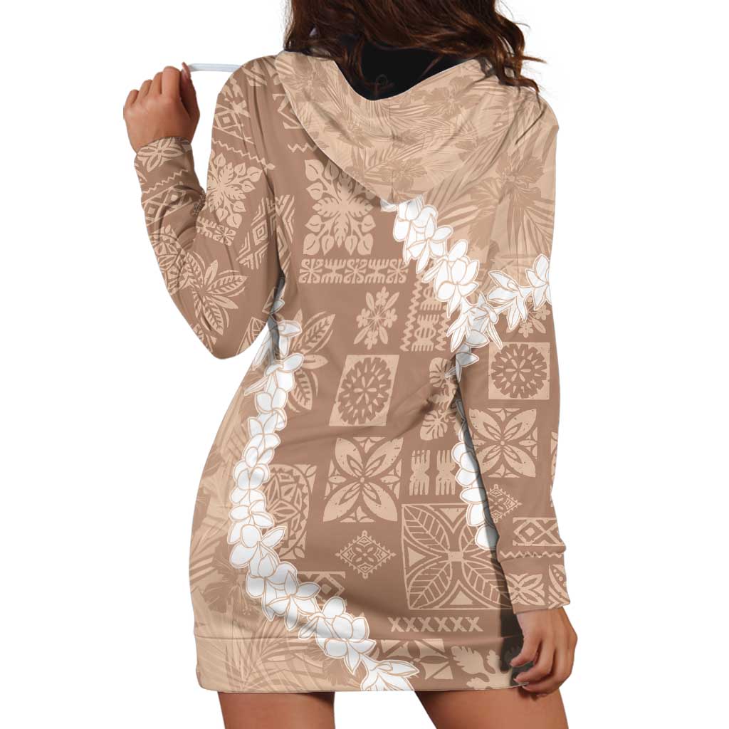 Hawaii Aloha Hoodie Dress Beige Quilt Patch Work Mix Plumeria Lei LT7 - Polynesian Pride