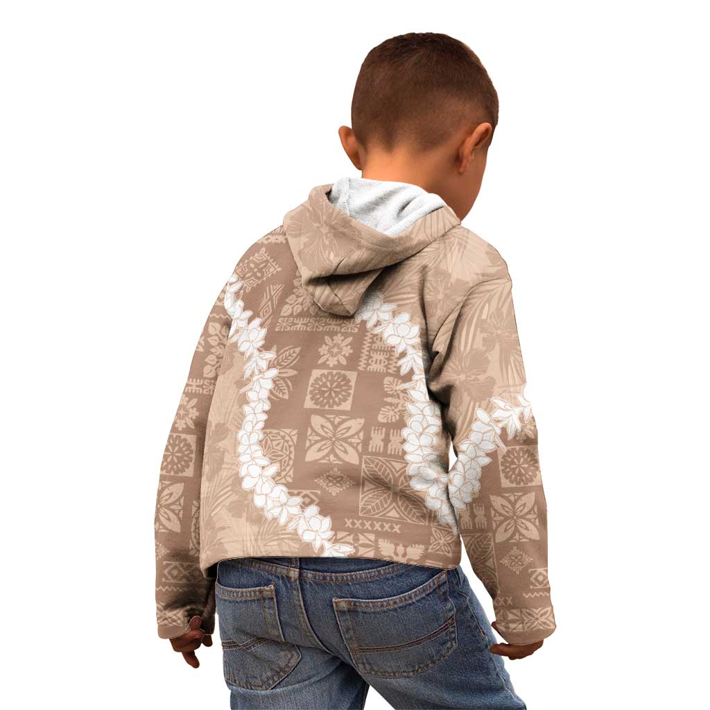 Hawaii Aloha Kid Hoodie Beige Quilt Patch Work Mix Plumeria Lei