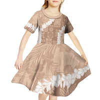 Hawaii Aloha Kid Short Sleeve Dress Beige Quilt Patch Work Mix Plumeria Lei