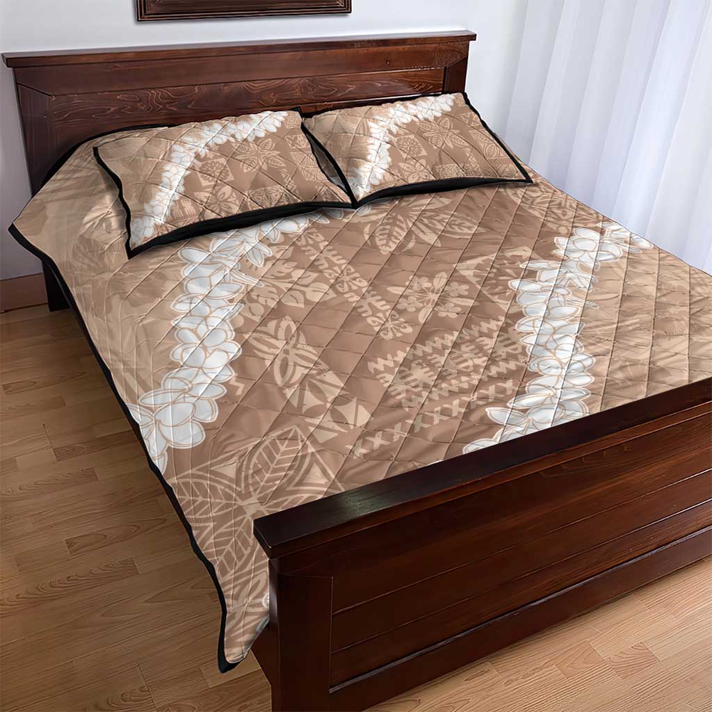 Hawaii Aloha Quilt Bed Set Beige Quilt Patch Work Mix Plumeria Lei