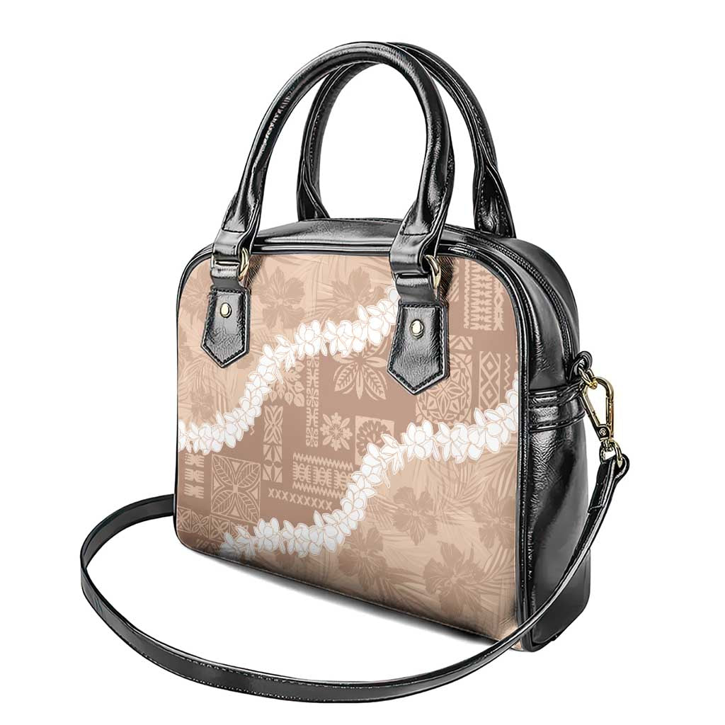 Hawaii Aloha Shoulder Handbag Beige Quilt Patch Work Mix Plumeria Lei