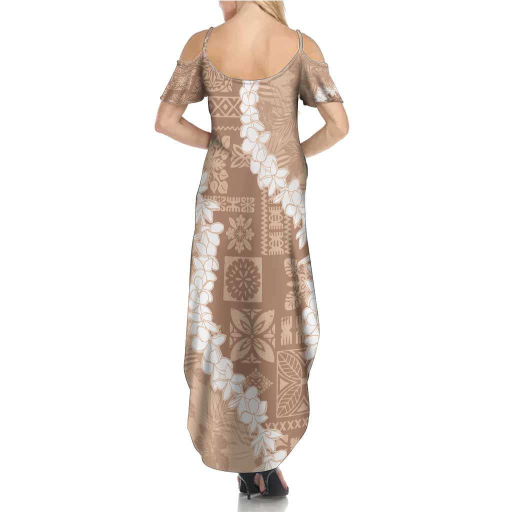 Hawaii Aloha Summer Maxi Dress Beige Quilt Patch Work Mix Plumeria Lei