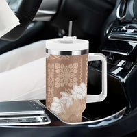 Hawaii Aloha Tumbler With Handle Beige Quilt Patch Work Mix Plumeria Lei