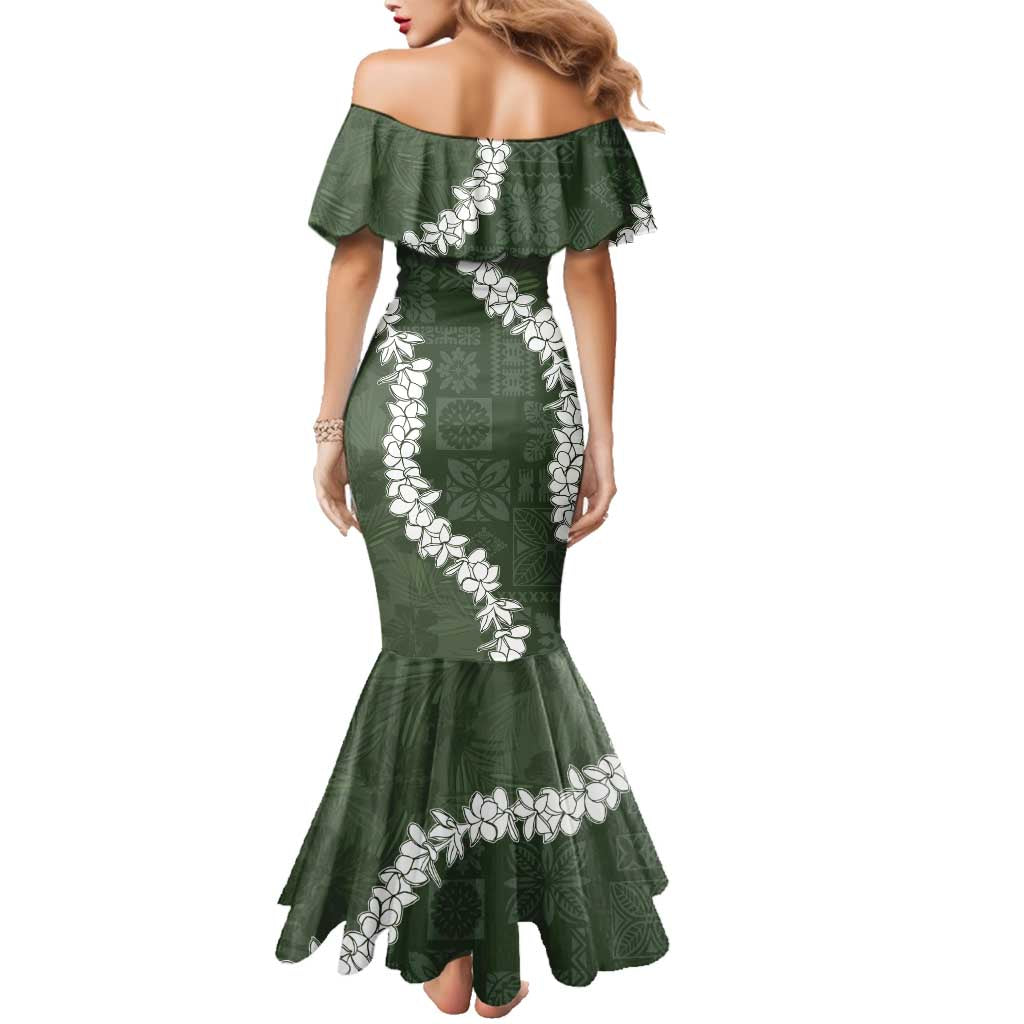 Hawaii Aloha Family Matching Mermaid Dress and Hawaiian Shirt Sage Quilt Patch Work Mix Plumeria Lei LT7 - Polynesian Pride