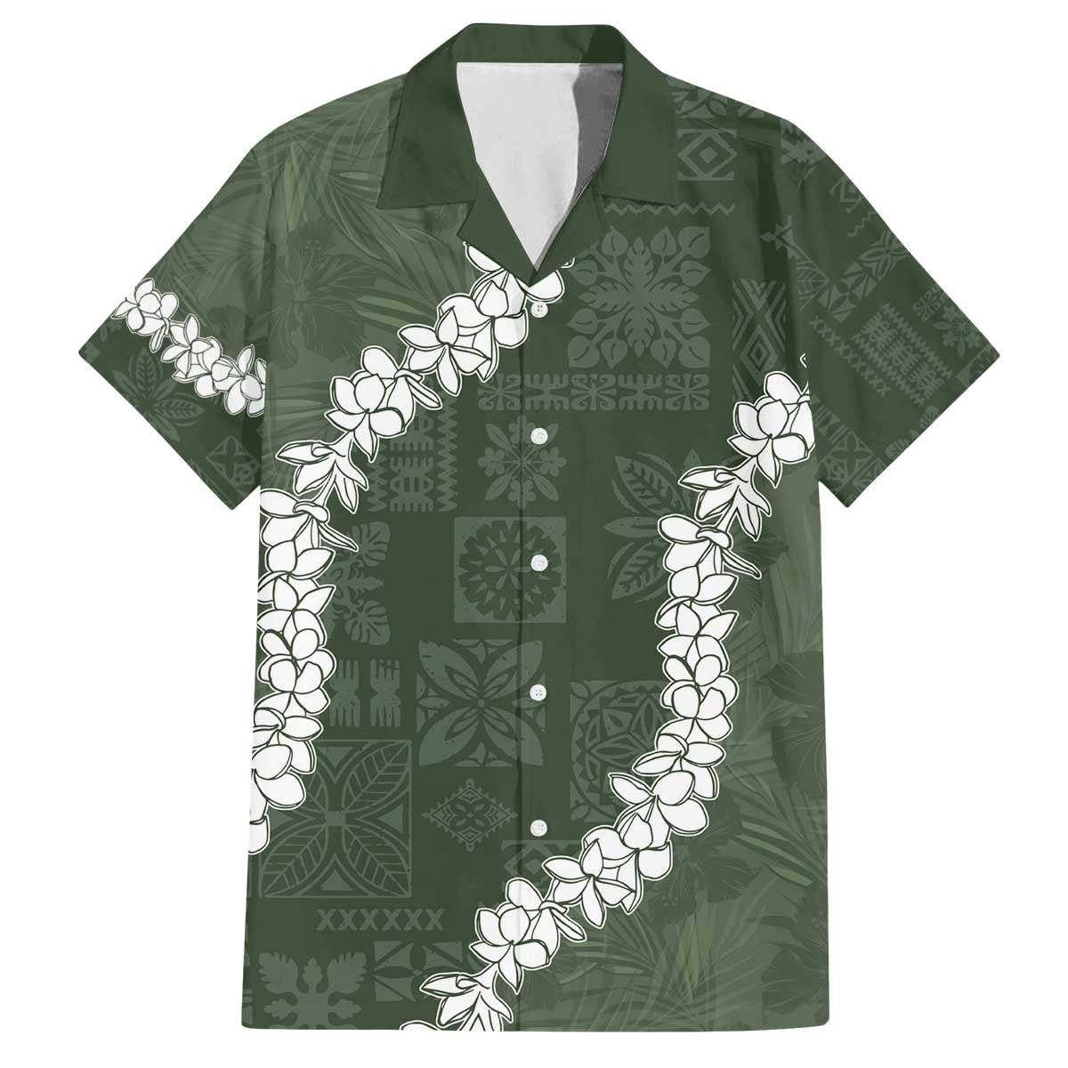 Hawaii Aloha Family Matching Off The Shoulder Long Sleeve Dress and Hawaiian Shirt Sage Quilt Patch Work Mix Plumeria Lei LT7 Dad's Shirt - Short Sleeve Sage - Polynesian Pride