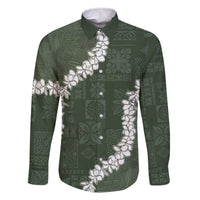 Hawaii Aloha Family Matching Off The Shoulder Long Sleeve Dress and Hawaiian Shirt Sage Quilt Patch Work Mix Plumeria Lei LT7 Dad's Shirt - Long Sleeve Sage - Polynesian Pride