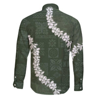 Hawaii Aloha Family Matching Off The Shoulder Long Sleeve Dress and Hawaiian Shirt Sage Quilt Patch Work Mix Plumeria Lei LT7 - Polynesian Pride