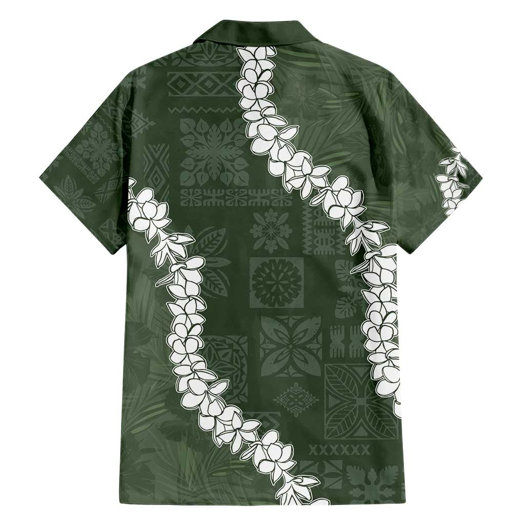 Hawaii Aloha Family Matching Short Sleeve Bodycon Dress and Hawaiian Shirt Sage Quilt Patch Work Mix Plumeria Lei LT7 - Polynesian Pride