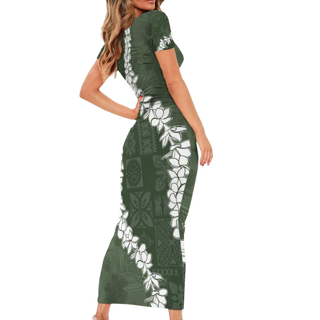 Hawaii Aloha Family Matching Short Sleeve Bodycon Dress and Hawaiian Shirt Sage Quilt Patch Work Mix Plumeria Lei LT7 - Polynesian Pride