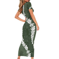 Hawaii Aloha Family Matching Short Sleeve Bodycon Dress and Hawaiian Shirt Sage Quilt Patch Work Mix Plumeria Lei LT7 - Polynesian Pride