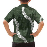 Hawaii Aloha Family Matching Tank Maxi Dress and Hawaiian Shirt Sage Quilt Patch Work Mix Plumeria Lei LT7 - Polynesian Pride