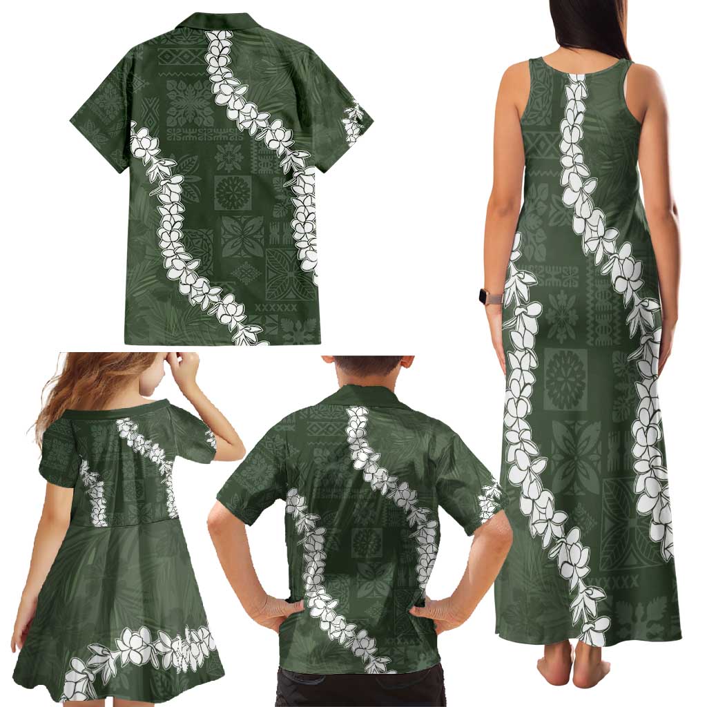 Hawaii Aloha Family Matching Tank Maxi Dress and Hawaiian Shirt Sage Quilt Patch Work Mix Plumeria Lei LT7 - Polynesian Pride