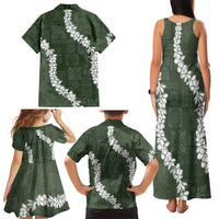 Hawaii Aloha Family Matching Tank Maxi Dress and Hawaiian Shirt Sage Quilt Patch Work Mix Plumeria Lei LT7 - Polynesian Pride