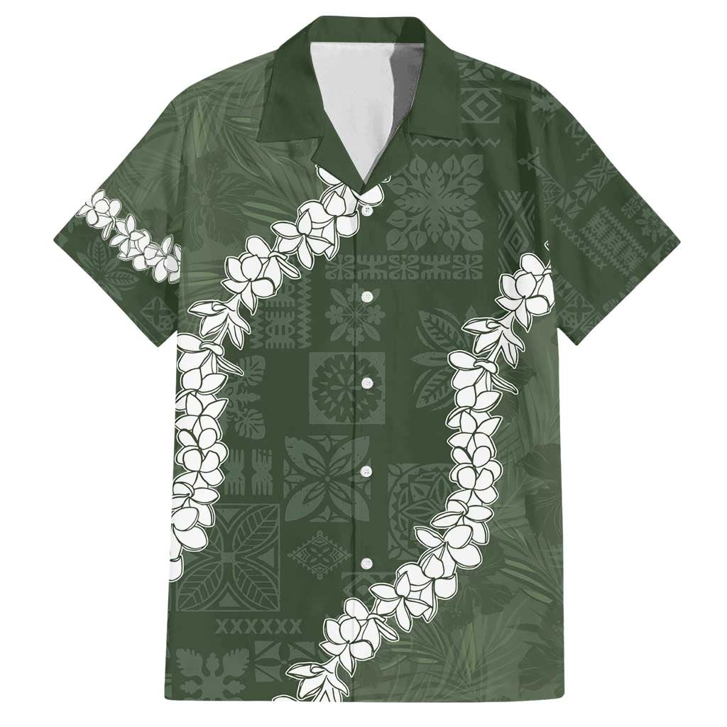 Hawaii Aloha Family Matching Tank Maxi Dress and Hawaiian Shirt Sage Quilt Patch Work Mix Plumeria Lei LT7 Dad's Shirt - Short Sleeve Sage - Polynesian Pride