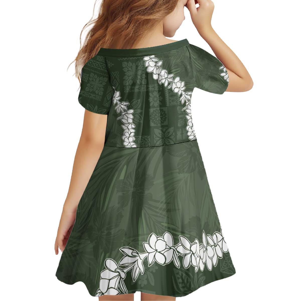 Hawaii Aloha Kid Short Sleeve Dress Sage Quilt Patch Work Mix Plumeria Lei