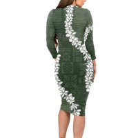 Hawaii Aloha Long Sleeve Bodycon Dress Sage Quilt Patch Work Mix Plumeria Lei LT7 - Polynesian Pride
