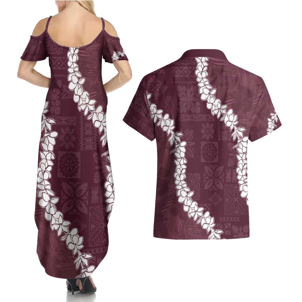 Hawaii Aloha Couples Matching Summer Maxi Dress and Hawaiian Shirt Champange Quilt Patch Work Mix Plumeria Lei