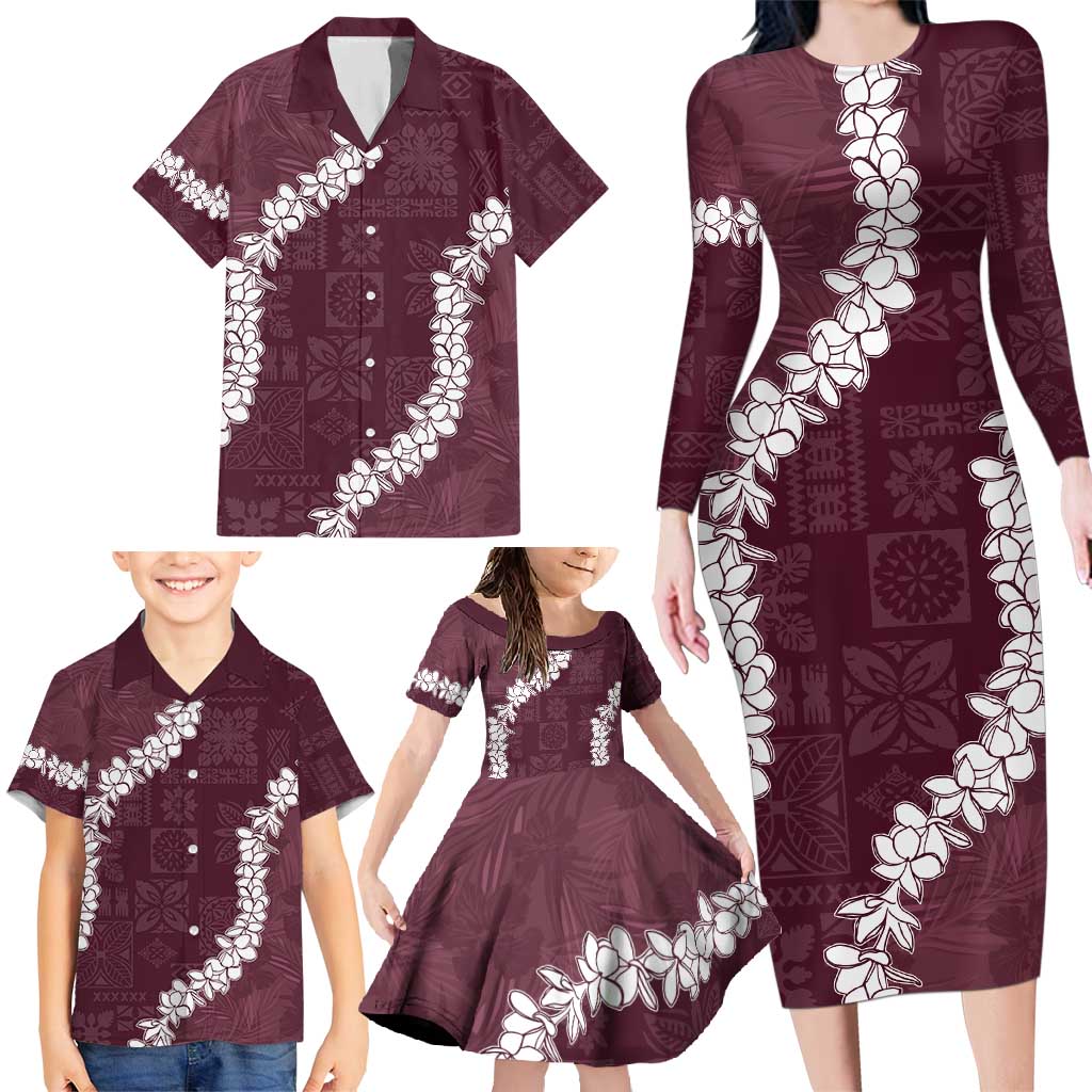 Hawaii Aloha Family Matching Long Sleeve Bodycon Dress and Hawaiian Shirt Champange Quilt Patch Work Mix Plumeria Lei LT7 - Polynesian Pride