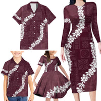 Hawaii Aloha Family Matching Long Sleeve Bodycon Dress and Hawaiian Shirt Champange Quilt Patch Work Mix Plumeria Lei LT7 - Polynesian Pride