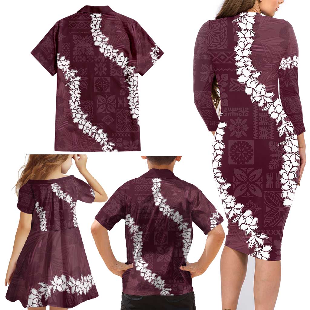 Hawaii Aloha Family Matching Long Sleeve Bodycon Dress and Hawaiian Shirt Champange Quilt Patch Work Mix Plumeria Lei LT7 - Polynesian Pride