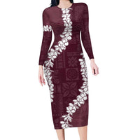 Hawaii Aloha Family Matching Long Sleeve Bodycon Dress and Hawaiian Shirt Champange Quilt Patch Work Mix Plumeria Lei LT7 Mom's Dress Champange - Polynesian Pride