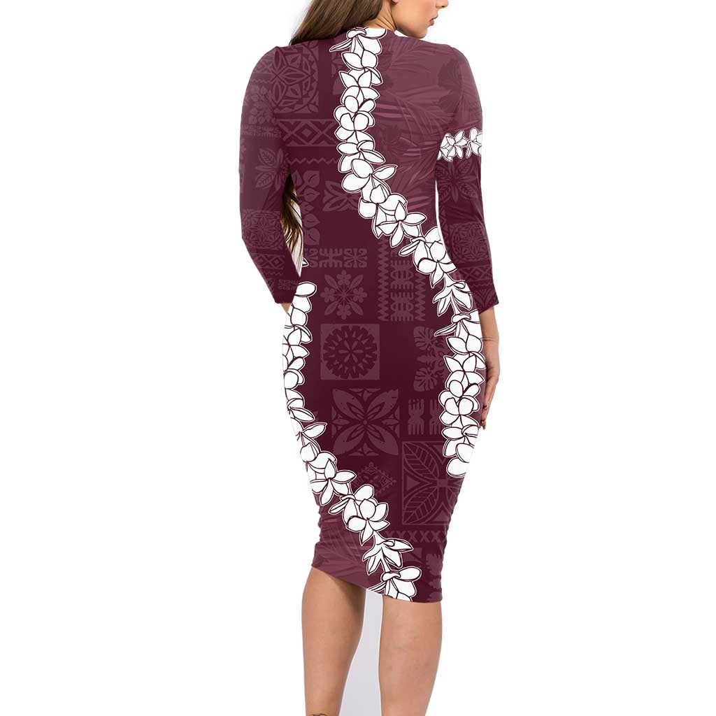 Hawaii Aloha Family Matching Long Sleeve Bodycon Dress and Hawaiian Shirt Champange Quilt Patch Work Mix Plumeria Lei LT7 - Polynesian Pride