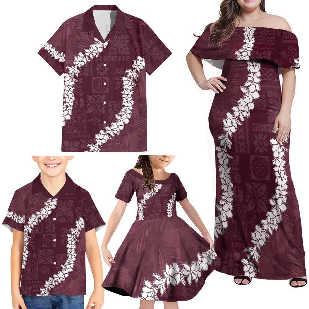 Hawaii Aloha Family Matching Off Shoulder Maxi Dress and Hawaiian Shirt Champange Quilt Patch Work Mix Plumeria Lei LT7 - Polynesian Pride