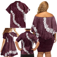 Hawaii Aloha Family Matching Off Shoulder Short Dress and Hawaiian Shirt Champange Quilt Patch Work Mix Plumeria Lei LT7 - Polynesian Pride