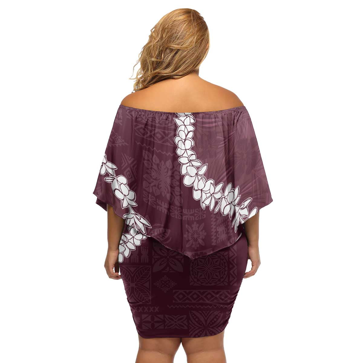 Hawaii Aloha Family Matching Off Shoulder Short Dress and Hawaiian Shirt Champange Quilt Patch Work Mix Plumeria Lei LT7 - Polynesian Pride