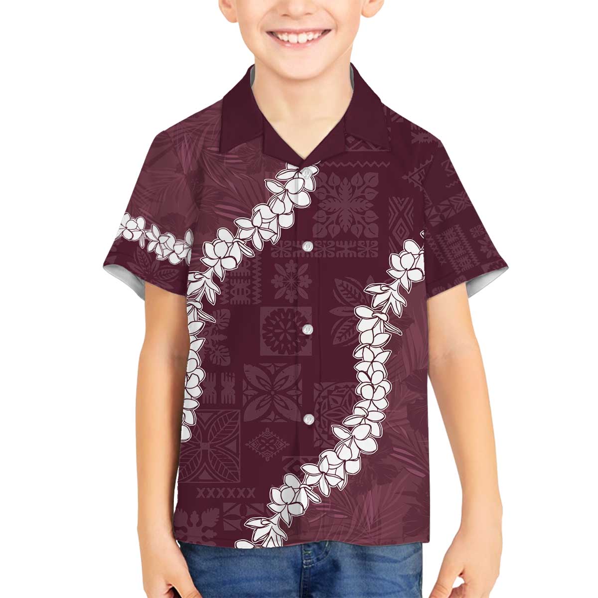 Hawaii Aloha Family Matching Off Shoulder Short Dress and Hawaiian Shirt Champange Quilt Patch Work Mix Plumeria Lei LT7 Son's Shirt Champange - Polynesian Pride