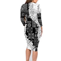 Hawaii Aloha Family Matching Long Sleeve Bodycon Dress and Hawaiian Shirt White Quilt Patch Work Mix Plumeria Lei LT7 - Polynesian Pride