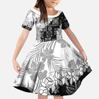 Hawaii Aloha Family Matching Mermaid Dress and Hawaiian Shirt White Quilt Patch Work Mix Plumeria Lei LT7 Daughter's Dress White - Polynesian Pride