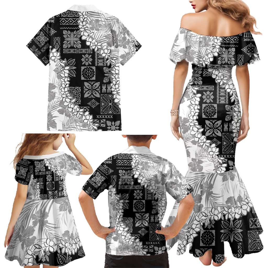 Hawaii Aloha Family Matching Mermaid Dress and Hawaiian Shirt White Quilt Patch Work Mix Plumeria Lei LT7 - Polynesian Pride
