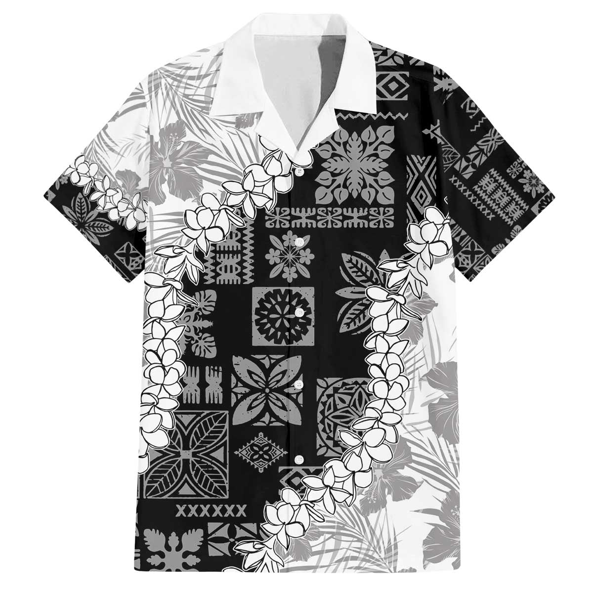 Hawaii Aloha Family Matching Off The Shoulder Long Sleeve Dress and Hawaiian Shirt White Quilt Patch Work Mix Plumeria Lei LT7 Dad's Shirt - Short Sleeve White - Polynesian Pride
