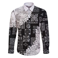 Hawaii Aloha Family Matching Off The Shoulder Long Sleeve Dress and Hawaiian Shirt White Quilt Patch Work Mix Plumeria Lei LT7 Dad's Shirt - Long Sleeve White - Polynesian Pride