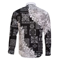 Hawaii Aloha Family Matching Off The Shoulder Long Sleeve Dress and Hawaiian Shirt White Quilt Patch Work Mix Plumeria Lei LT7 - Polynesian Pride
