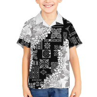 Hawaii Aloha Family Matching Short Sleeve Bodycon Dress and Hawaiian Shirt White Quilt Patch Work Mix Plumeria Lei LT7 Son's Shirt White - Polynesian Pride