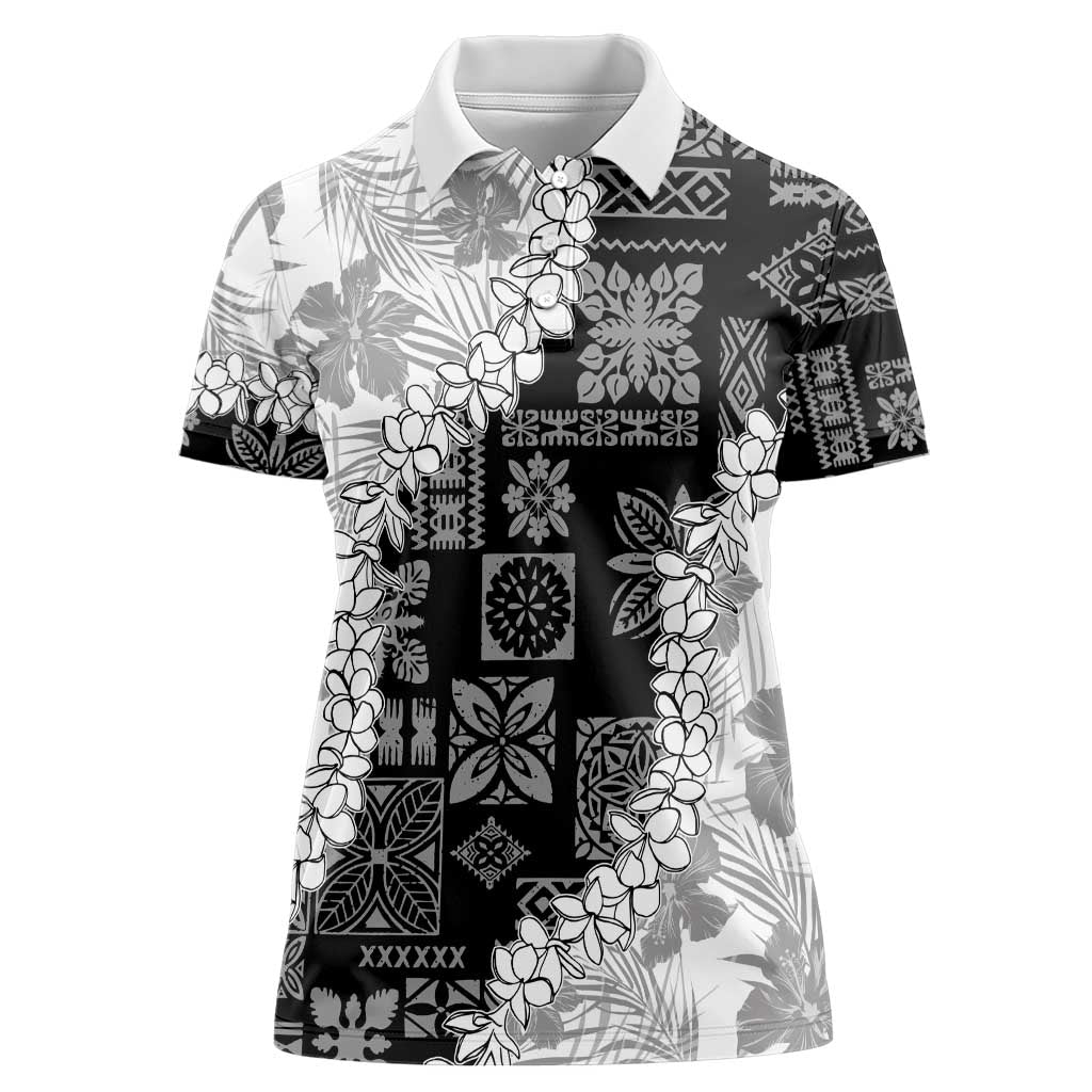 Hawaii Aloha Women Polo Shirt White Quilt Patch Work Mix Plumeria Lei LT7 Female White - Polynesian Pride