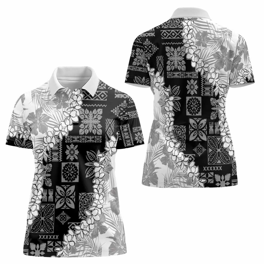 Hawaii Aloha Women Polo Shirt White Quilt Patch Work Mix Plumeria Lei LT7 - Polynesian Pride