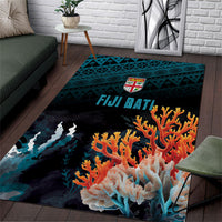 Fiji Bati Rugby Viti Masi Area Rug Coral Motifs LT7 Black Turquoise - Polynesian Pride